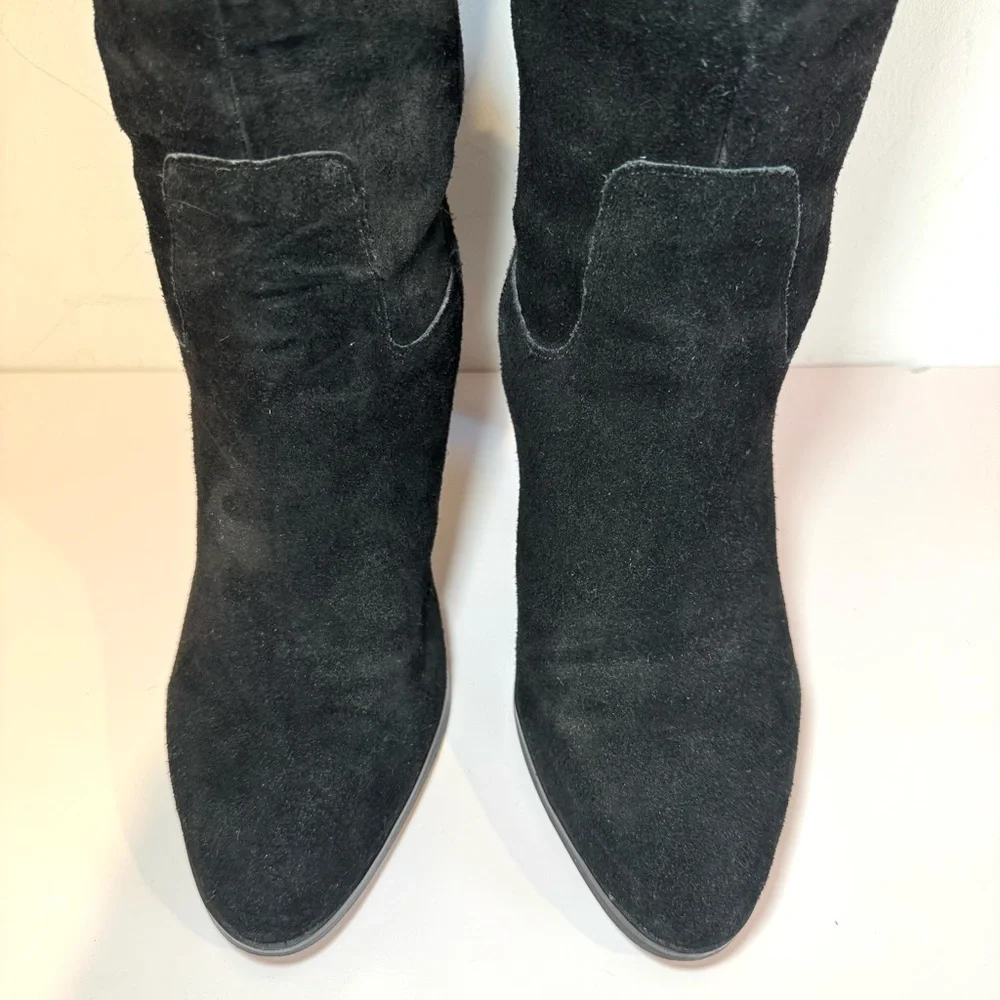 Lord & Taylor 424 Fifth Mikayla Black Suede Knee High Boots W Block Heel, Sz 8.5
